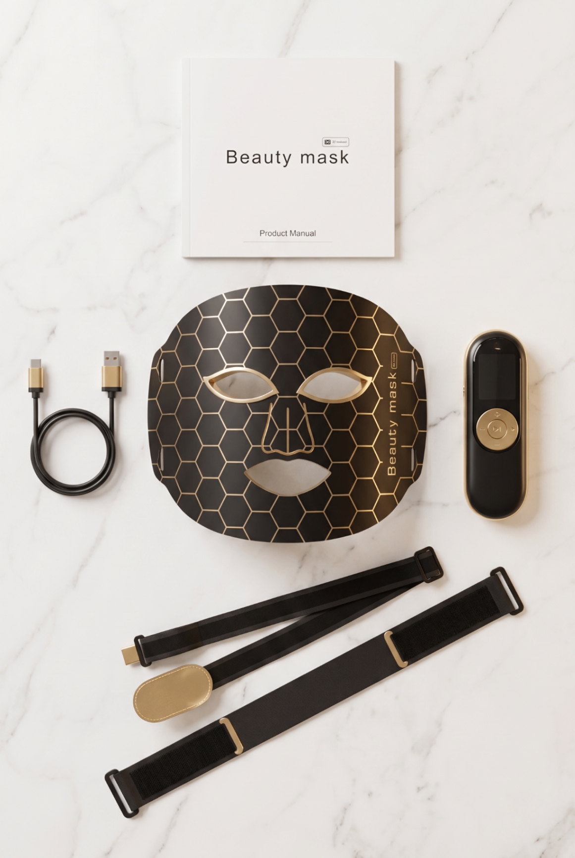 Luméa mask kit with controller, straps, cable, and manual